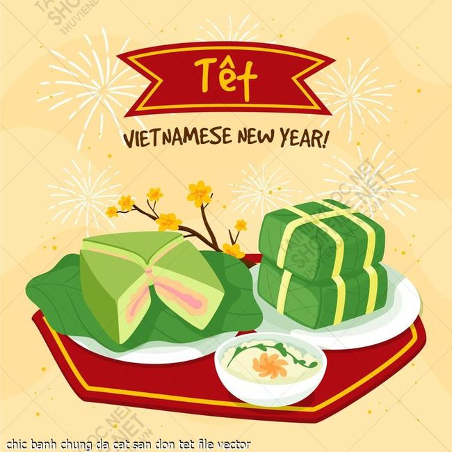 chic banh chung da cat san don tet file vector